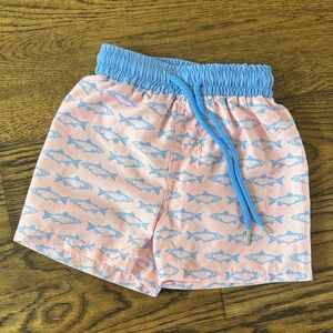 Kids Fish Pattern Swim Shorts - Peach and Sky Blue
